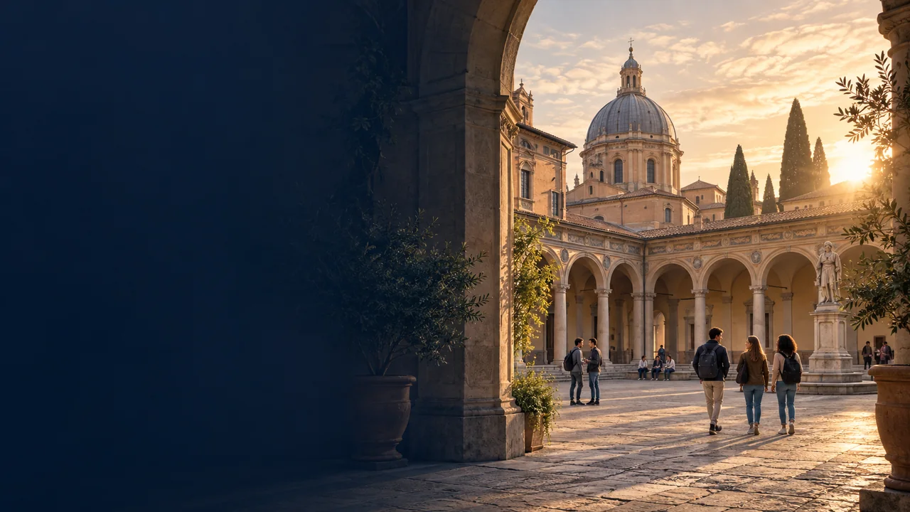 Ein Universitätscampus mit historischem Hof in Italien